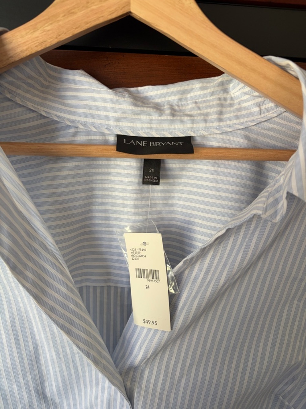 Lane Bryant Blue & White Vertical Stripe Button-Down Shirt - Picture 2 of 3